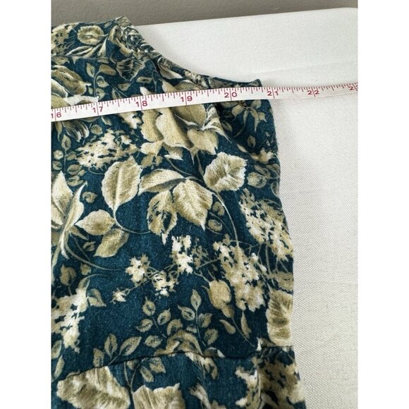 Vintage Teal Blue Floral Babydoll Midi L Dress Cottagecore Sleeveless Romantic - Picture 3 of 7